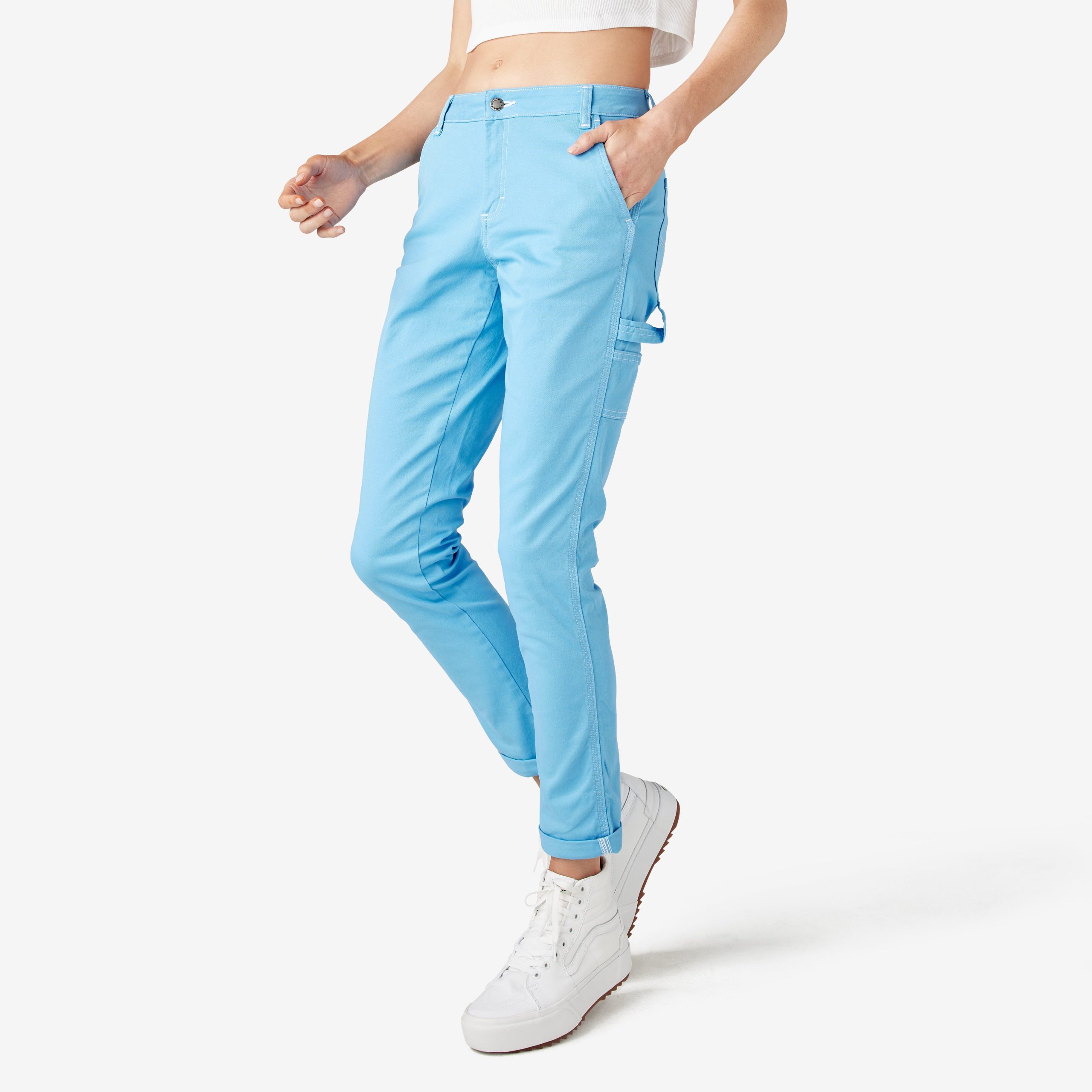 Women's Slim Straight Fit Roll Hem Carpenter Pants - Image 3