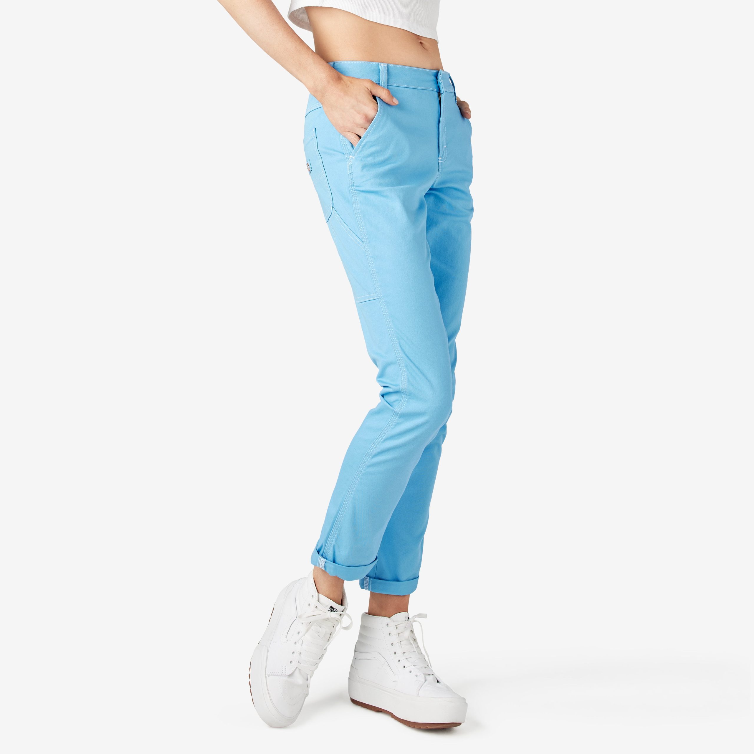 Women's Slim Straight Fit Roll Hem Carpenter Pants - Image 4