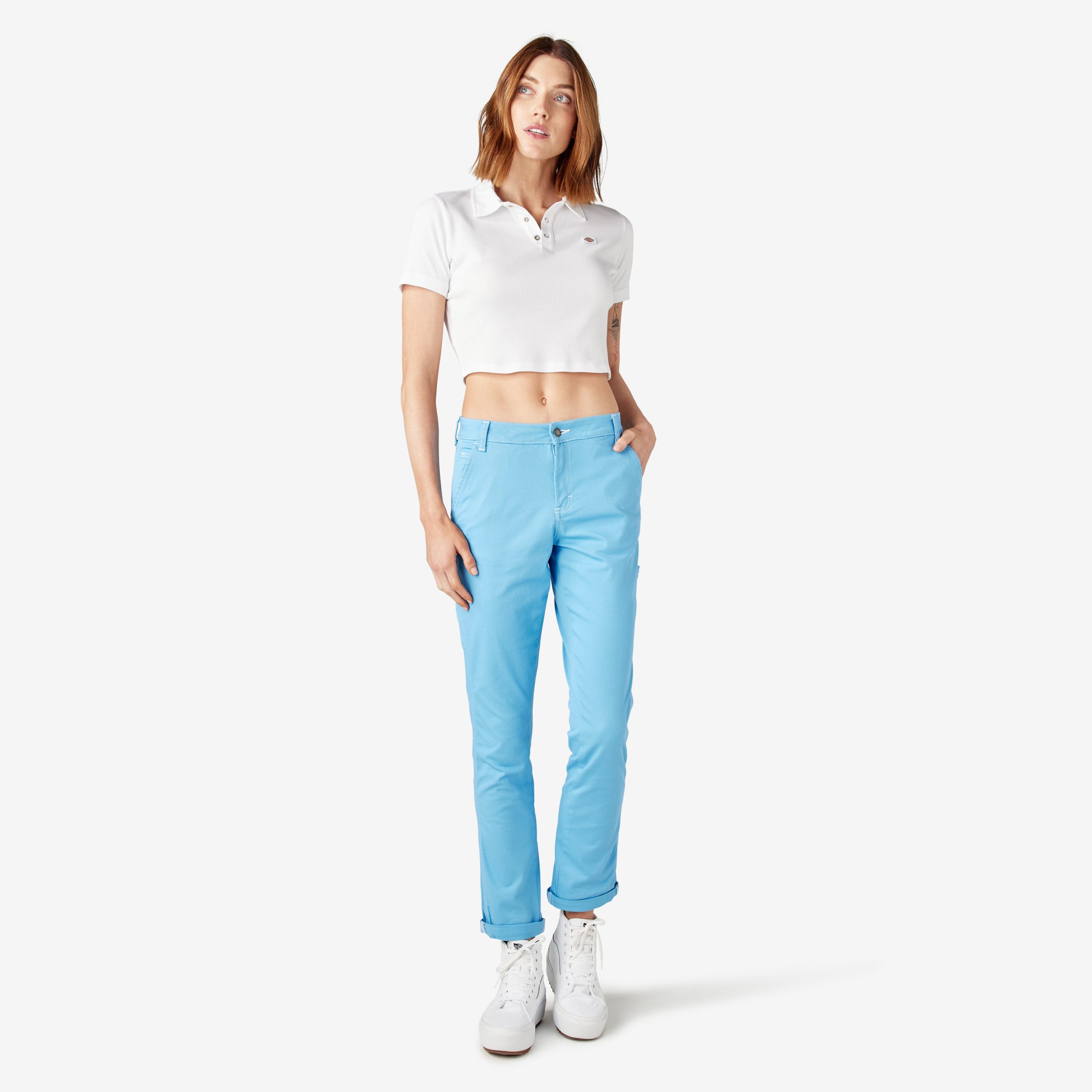 Women's Slim Straight Fit Roll Hem Carpenter Pants - Image 5
