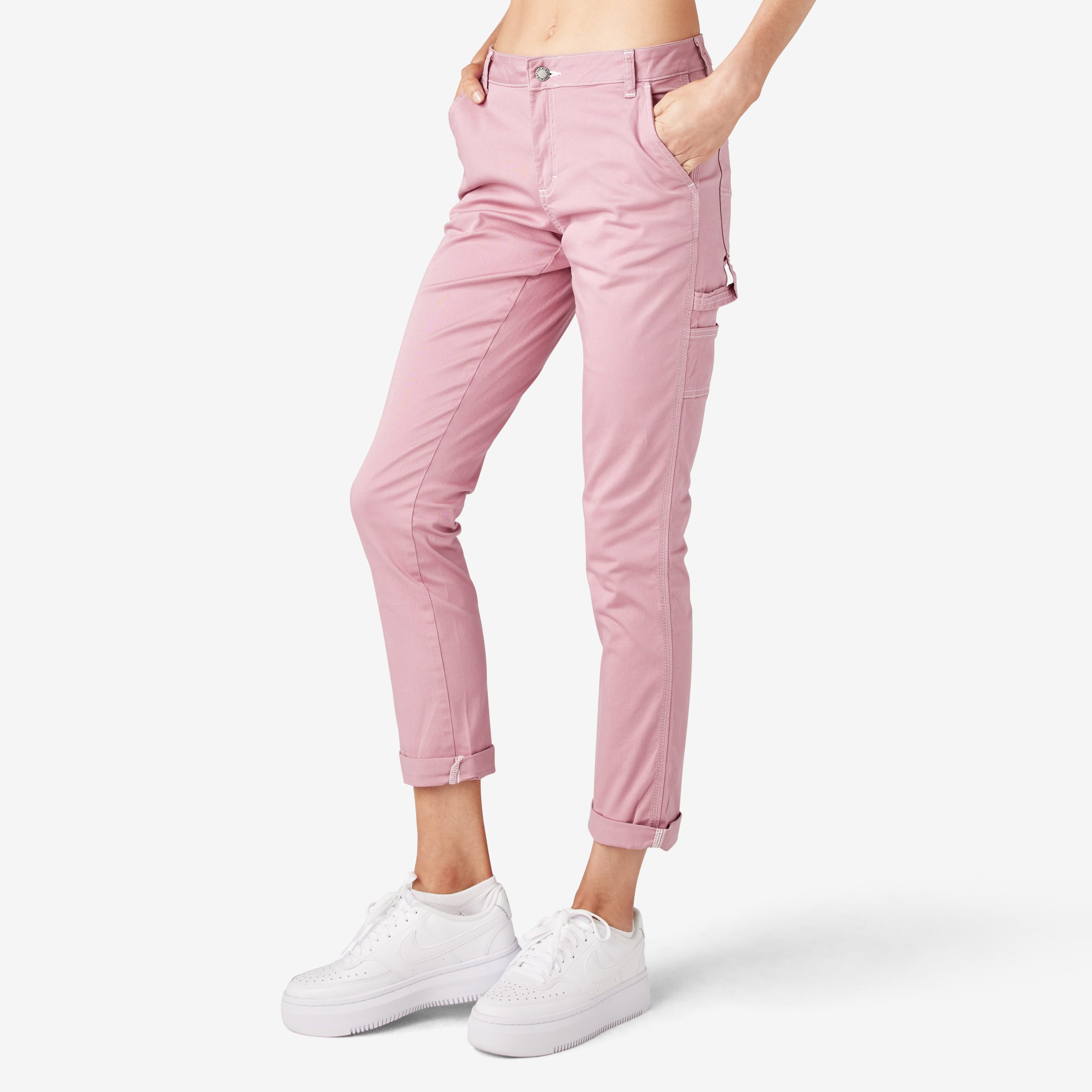 Women's Slim Straight Fit Roll Hem Carpenter Pants - Image 3