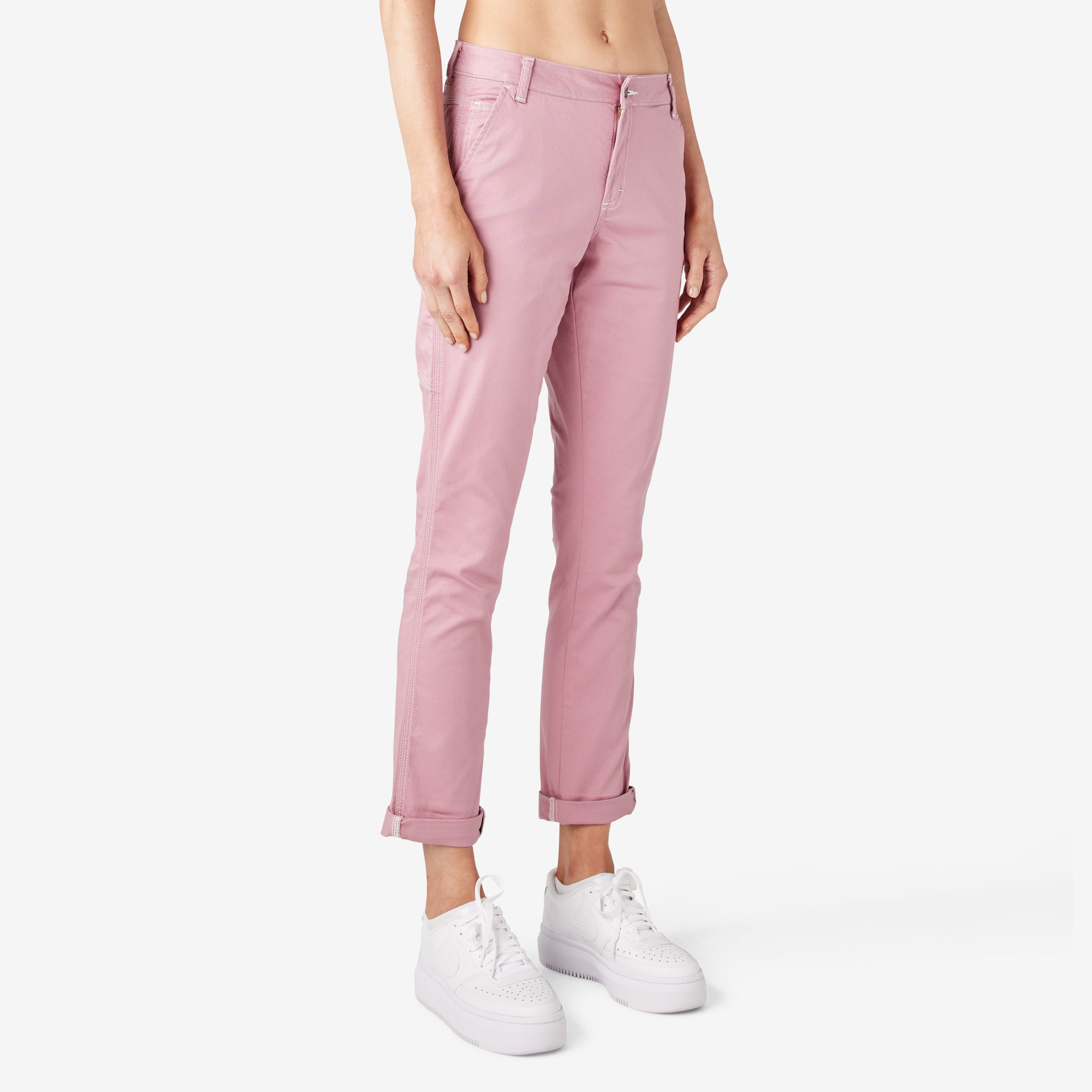 Women's Slim Straight Fit Roll Hem Carpenter Pants - Image 4