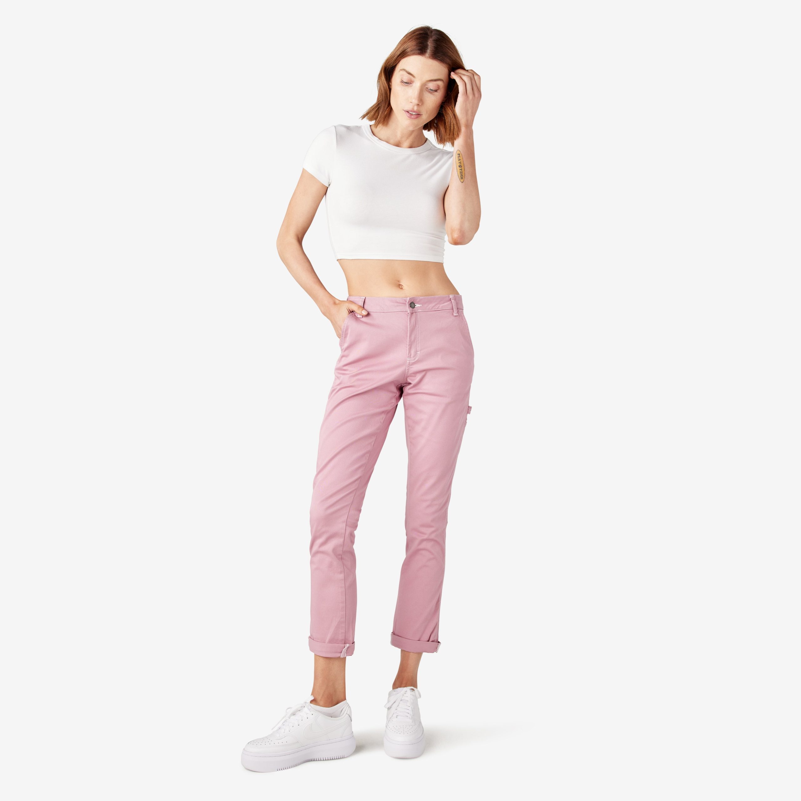 Women's Slim Straight Fit Roll Hem Carpenter Pants - Image 5