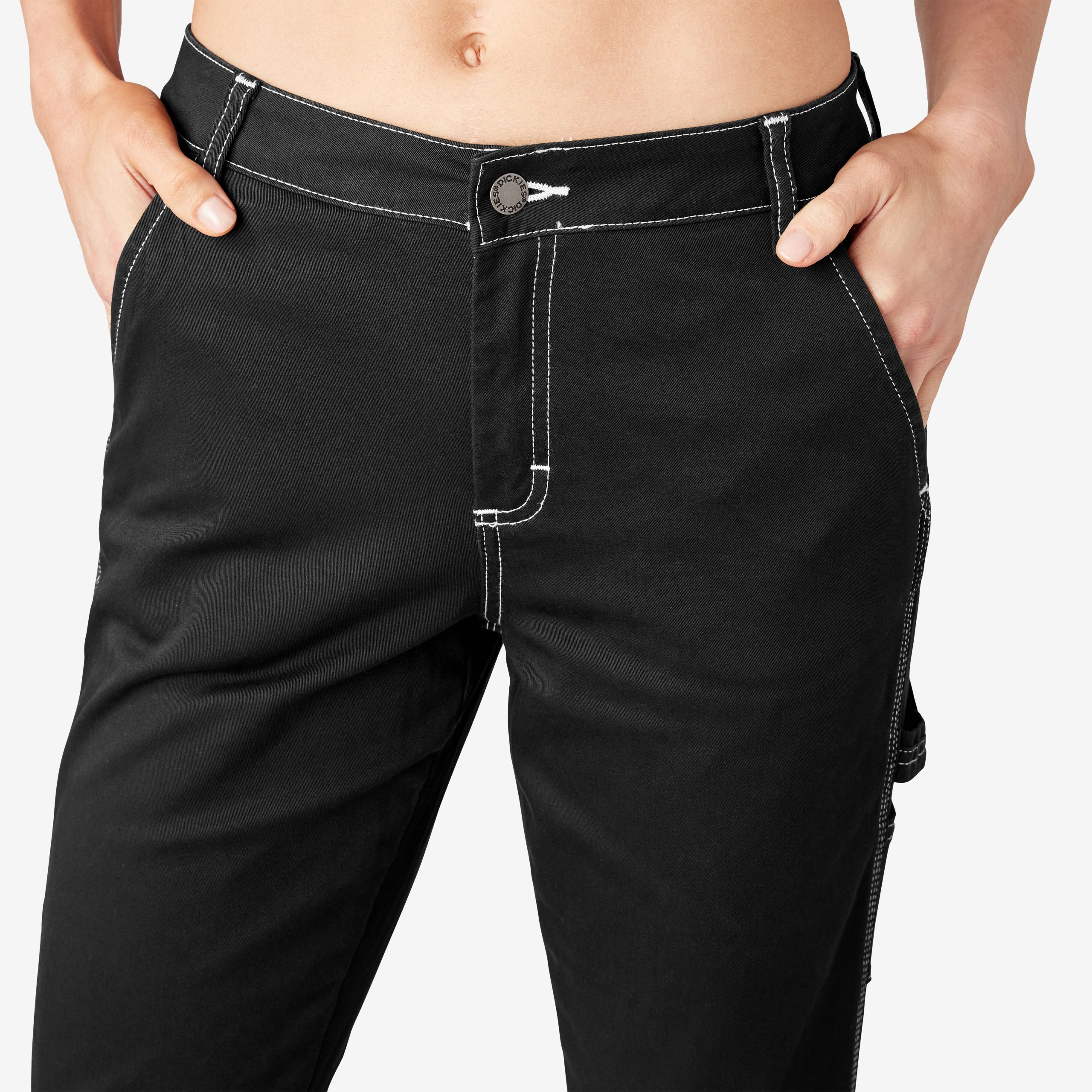Women's Slim Straight Fit Roll Hem Carpenter Pants - Image 7