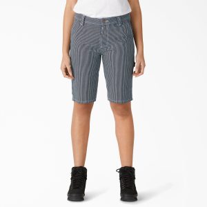 Women's Relaxed Fit Hickory Stripe Carpenter Shorts. 11