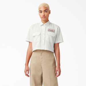 Women's Embroidered Patch Cropped Work Shirt