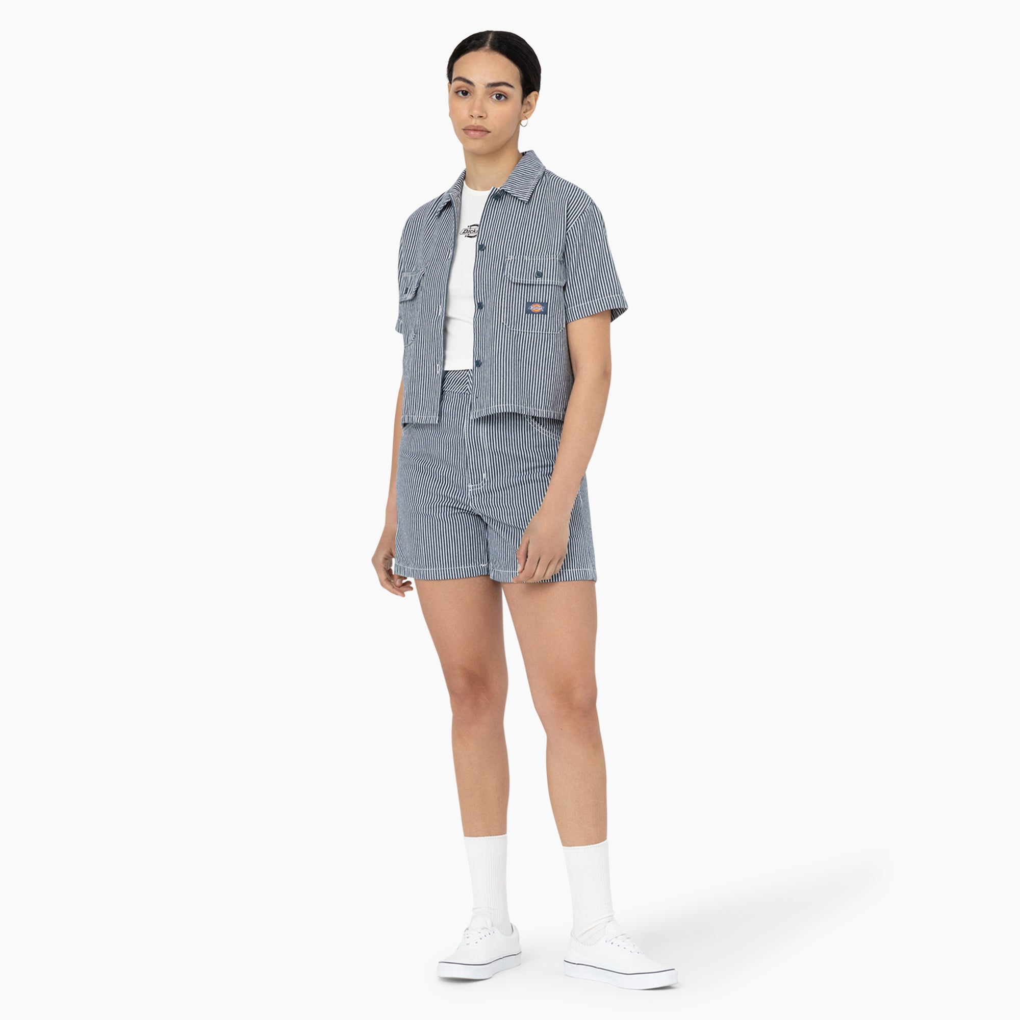 Women's Hickory Stripe Cropped Work Shirt - Image 3