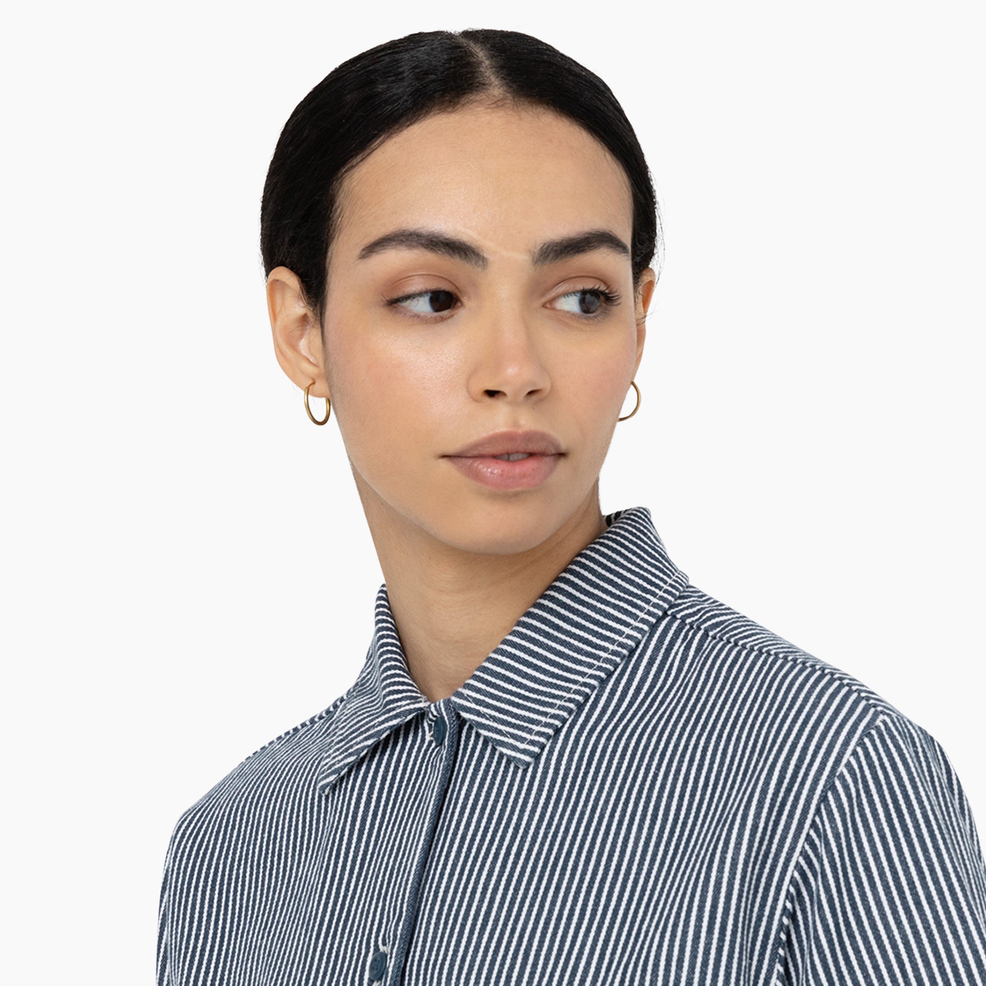Women's Hickory Stripe Cropped Work Shirt - Image 4