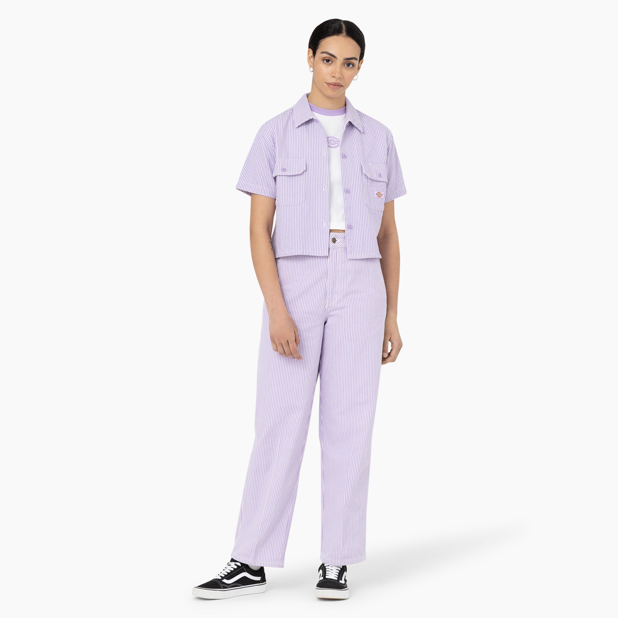 Women's Hickory Stripe Cropped Work Shirt - Image 3