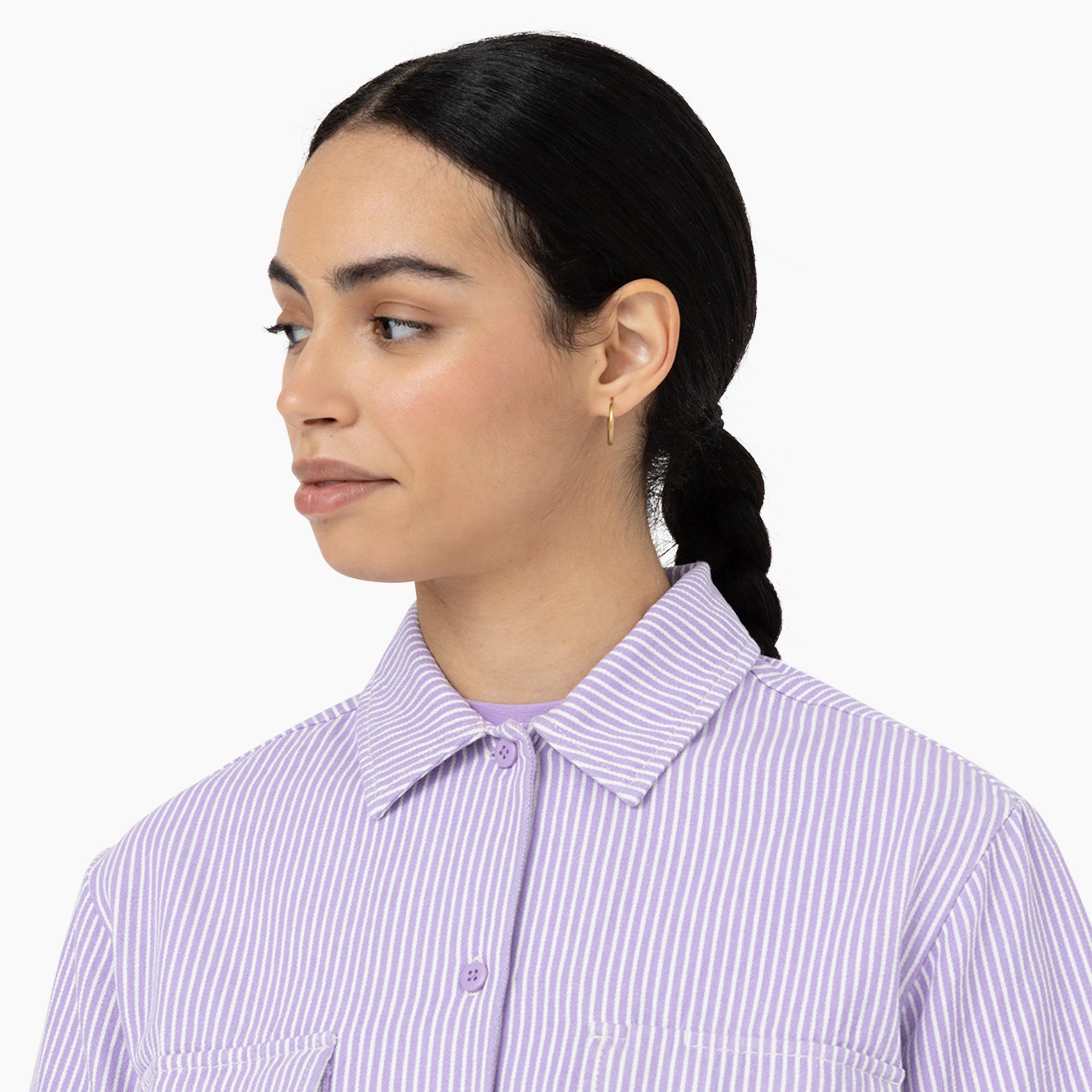 Women's Hickory Stripe Cropped Work Shirt - Image 4