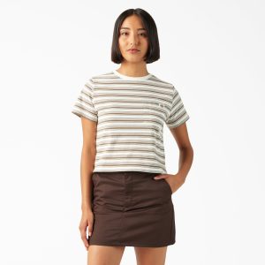 Women's Large Striped Cropped Pocket T-Shirt