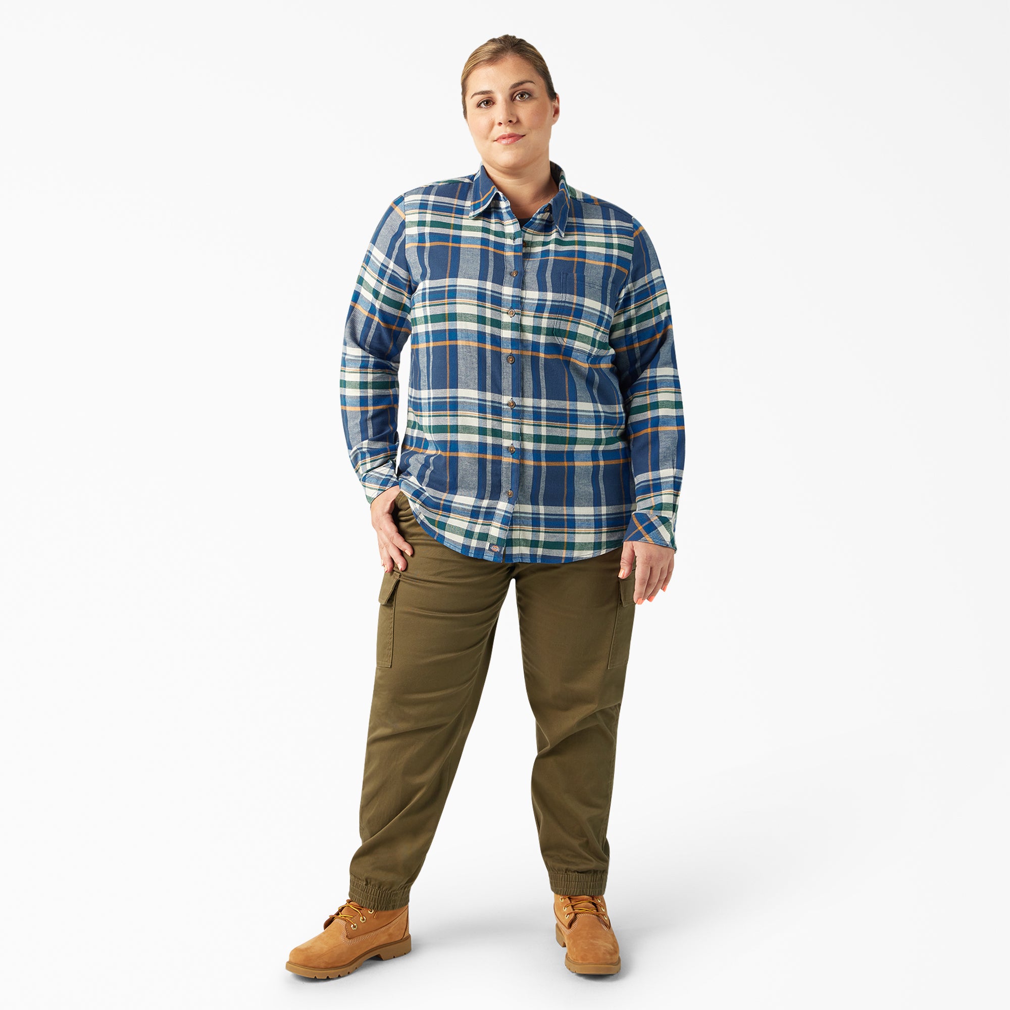 Women's Plus Long Sleeve Plaid Flannel Shirt - Image 4